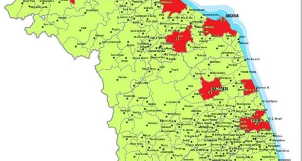 La mappa dei punti nascita che resteranno aperti nelle Marche (fonte Patrizia Terzoni)
