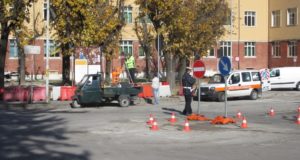I lavori di stamattina al piazzale Luzio