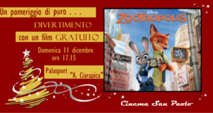 La locandina del primo film in visione al palasport