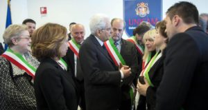Il presidente della Repubblica Sergio Mattarella durante il suo incontro con i sindaci della provincia maceratese