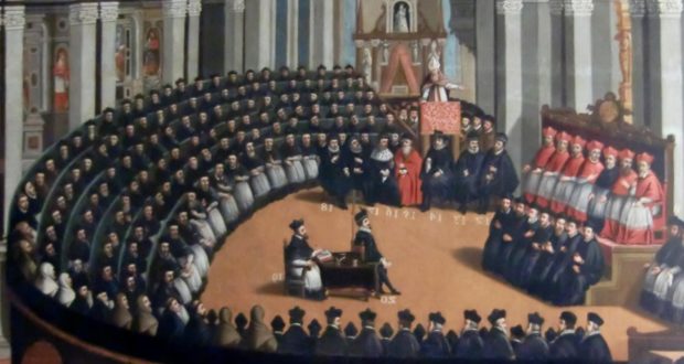 Dipinto dell’assemblea del Concilio di Trento con Massarelli al centro dell’emiciclo