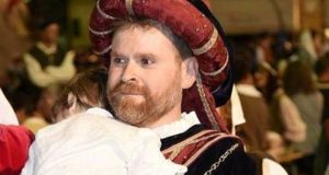 Daniele Prato, neo presidente del Comitato del rione Settempeda, durante la rievocazione storica del Palio dei castelli