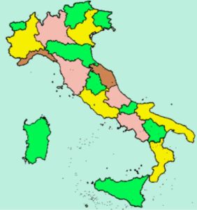Fig. 6 – Mappa delle regioni italiane creata con solo 4 colori con focus sull’Umbria