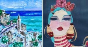 A sinistra un'opera di Maria Ersilia Valentini, a destra un'opera di Giulia Piangatelli