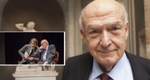 Antonio Paolucci e nel riquadro l'ex ministro al Feronia con Luca Maria Cristini
