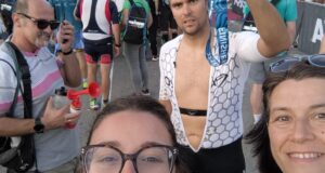 Vladimir, Deborah con i genitori di lei all'arrivo della gara Ironman a Cervia