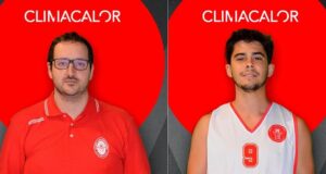 Danilo Di Battista (a sinistra), vice coach, e Riccardo Migliorelli, il play biancorosso